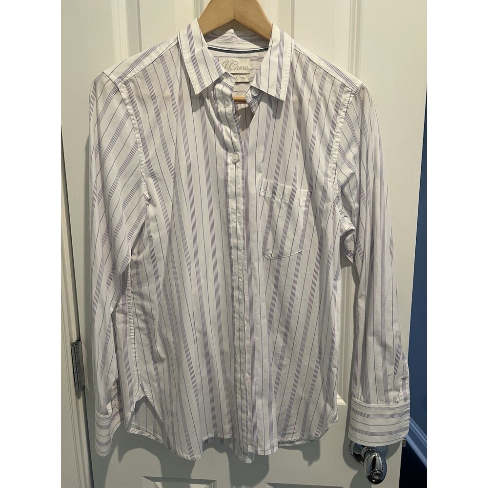 J.Crew Regenerative Cotton Blend Stripe Button Up Top Size 6 Lavender Stripe